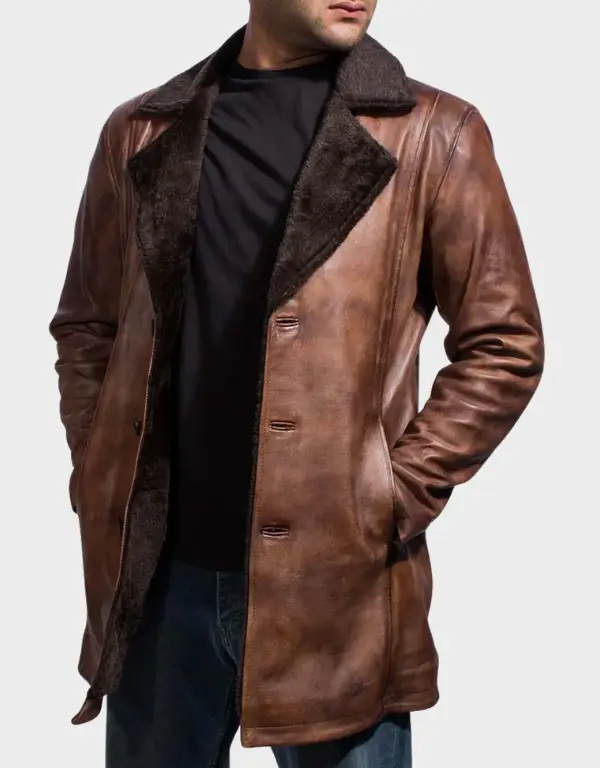 Cinnamon Distressed Leather Fur Coat