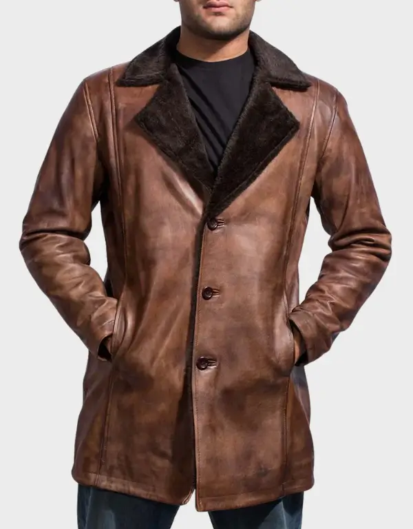 Cinnamon Distressed Leather Fur Coat