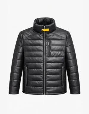 Men’s Black Genuine Sheepskin Leather Quilted Puffer Jacket