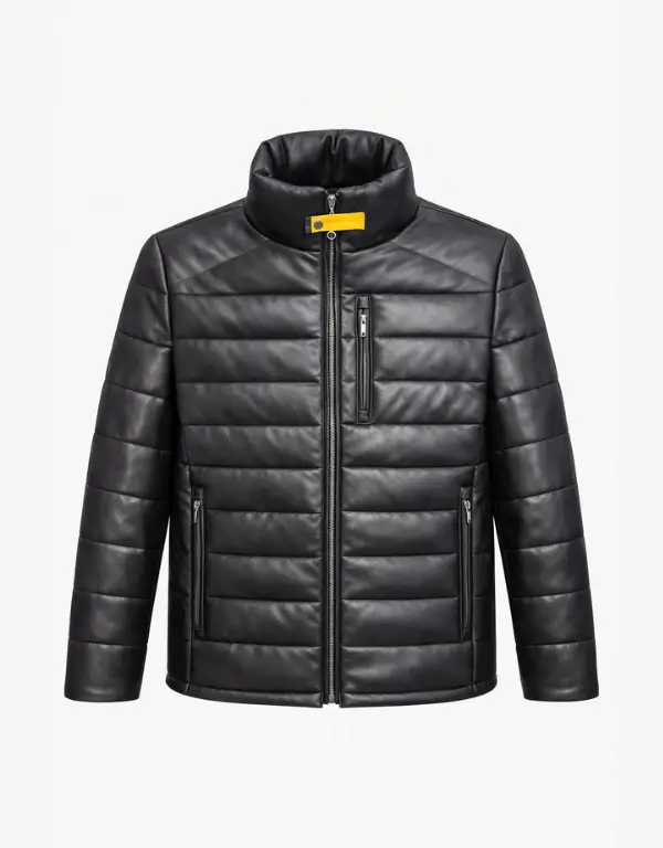 Men’s Black Genuine Sheepskin Leather Quilted Puffer Jacket