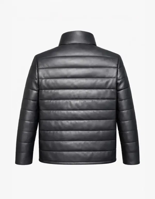 Men’s Black Genuine Sheepskin Leather Quilted Puffer Jacket