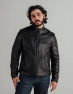 Men’s Brown Genuine Cowhide Leather Café Racer Jacket