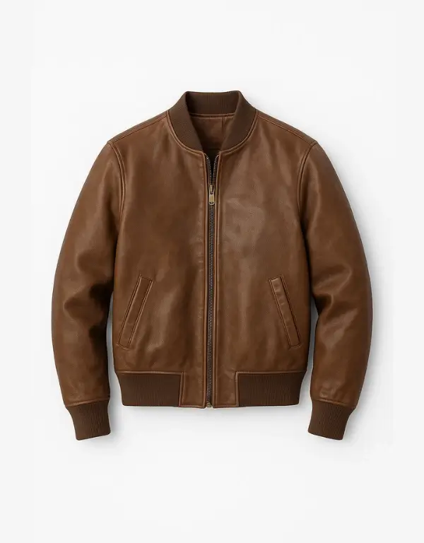 Men’s Brown Genuine Sheepskin Leather Bomber Jacket