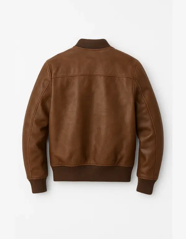 Men’s Brown Genuine Sheepskin Leather Bomber Jacket