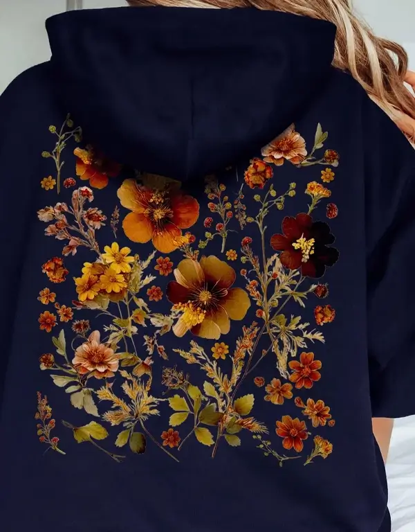 Women’s Black Sunset Floral Embroidered Full-Zip Hoodie