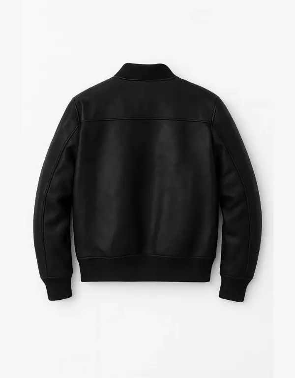 Men’s Black Genuine Sheepskin Leather Bomber Jacket