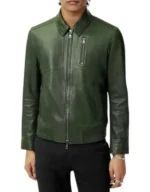 Men’s Green Genuine Sheepskin Leather Bomber Jacket
