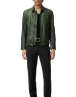 Men’s Green Genuine Sheepskin Leather Bomber Jacket