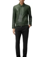 Men’s Green Genuine Sheepskin Leather Bomber Jacket