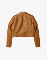 Women’s Brown Genuine Sheepskin Leather Cropped Biker Jacket