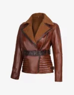 Women’s Brown Genuine Sheepskin Leather Belted Coat