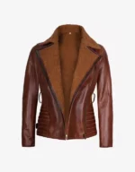 Women’s Brown Genuine Sheepskin Leather Belted Coat