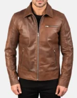 Men’s Brown Genuine Cowhide Leather Biker Jacket