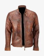 Men’s Brown Distressed Genuine Leather Cafe Racer Jacket