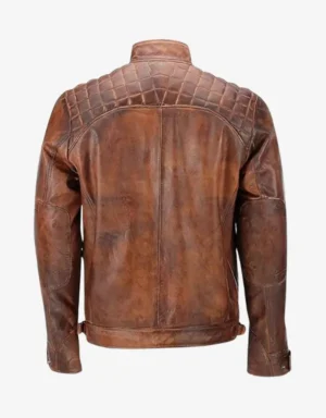 Men’s Brown Distressed Genuine Leather Cafe Racer Jacket