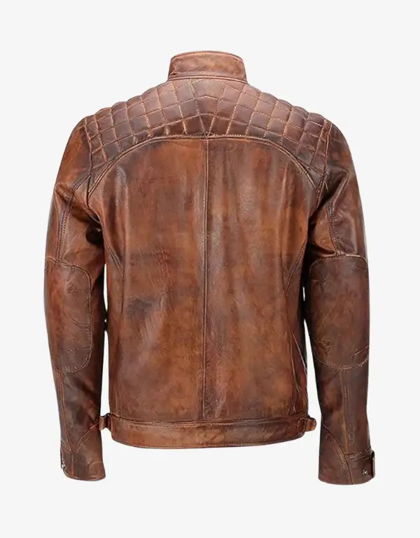 Men’s Brown Distressed Genuine Leather Cafe Racer Jacket