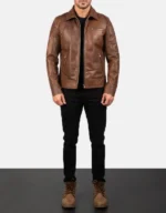 Men’s Brown Genuine Cowhide Leather Biker Jacket