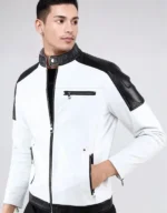 Men’s White Genuine Sheepskin Leather Biker Jacket