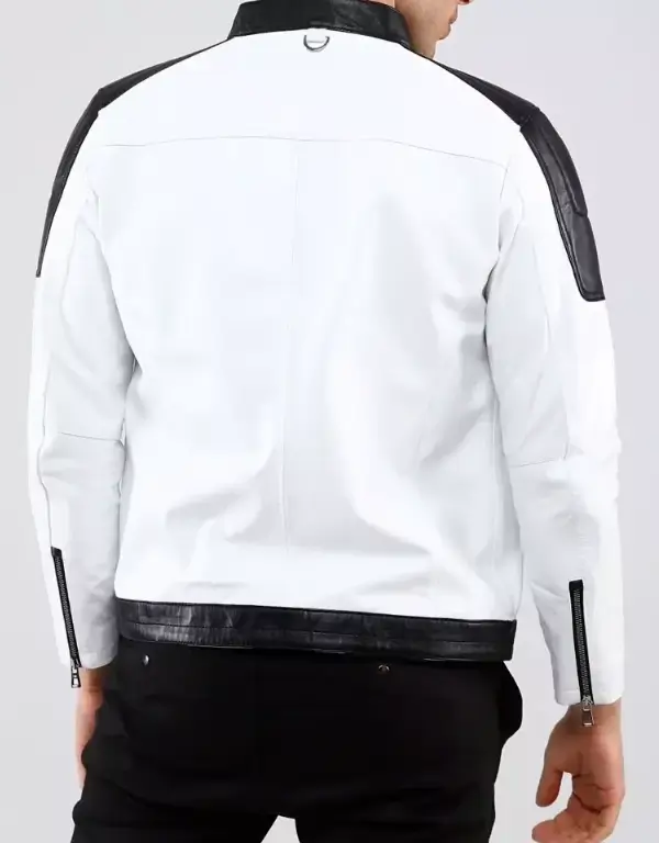 Men’s White Genuine Sheepskin Leather Biker Jacket