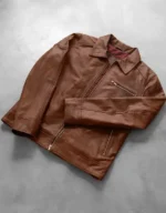 Men’s Brown Genuine Cowhide Leather Biker Jacket