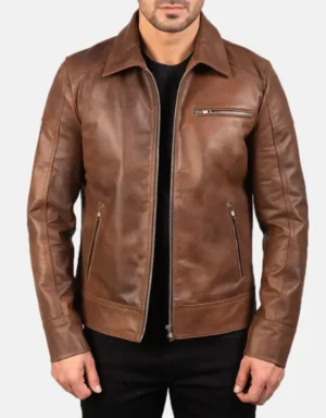 Men’s Brown Genuine Cowhide Leather Biker Jacket