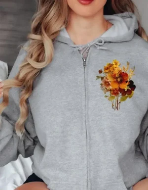 Women’s Sunset Floral Embroidered Full-Zip Hoodie