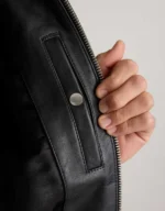 Mens Black Leather Bomber Jacket - back view