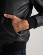 Mens Black Leather Bomber Jacket - product image