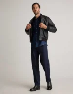 Mens Black Leather Bomber Jacket - product image