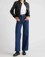 Women's Black Cropped Leather Bomber Jacket - product image
