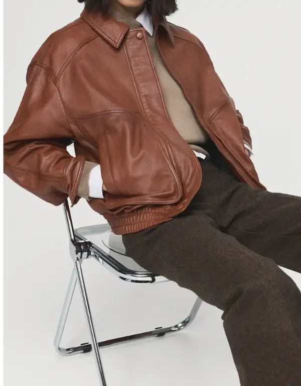 Women's Black Oversized Leather Jacket - front view