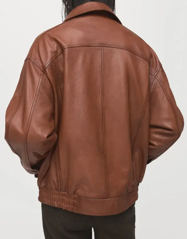 Women's Black Oversized Leather Jacket - side view