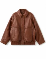 Women's Black Oversized Leather Jacket - detail view 2